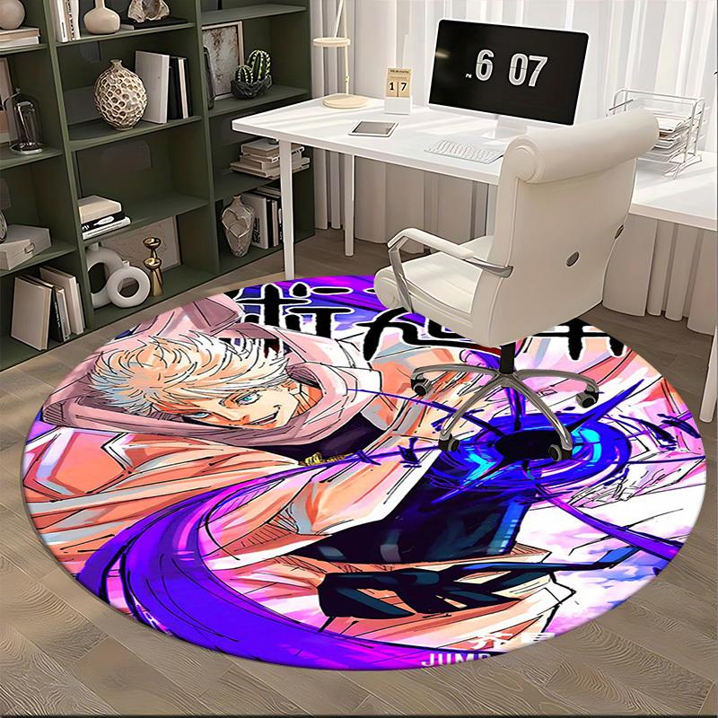 1pc Anime Cartoon Design Round Carpet Giorno Giovanna from JUMP Series, Office Chair Mat, NonSlip Rug for Home Decor, Gift, Suitable for Office