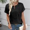 Womens Casual V Neck Short Sleeve Top Embroidered Bohemian Style Loose Fit Blouse Lightweight Summer Shirt for Daily Wear