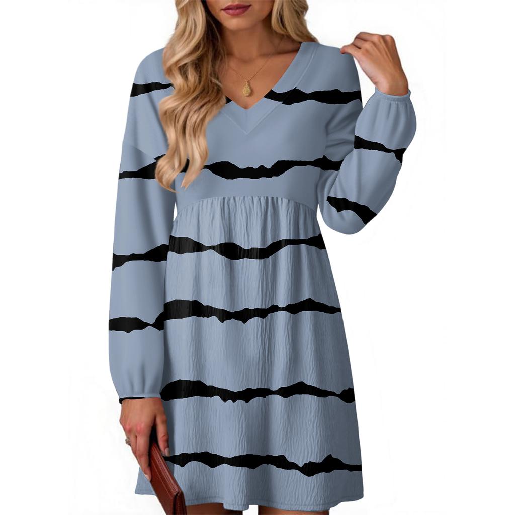 Women's Fashion Striped V-Neck Long Sleeve Dress