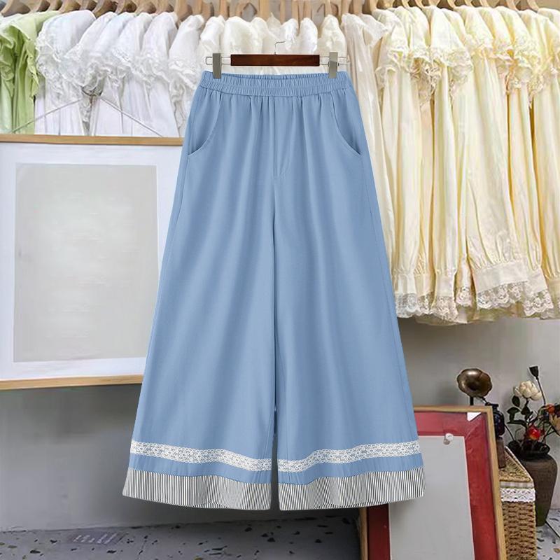 

ZANZEA Женские повседневные укороченные брюки свободного кроя с эластичной талией и полосатыми вставками 5XL синий