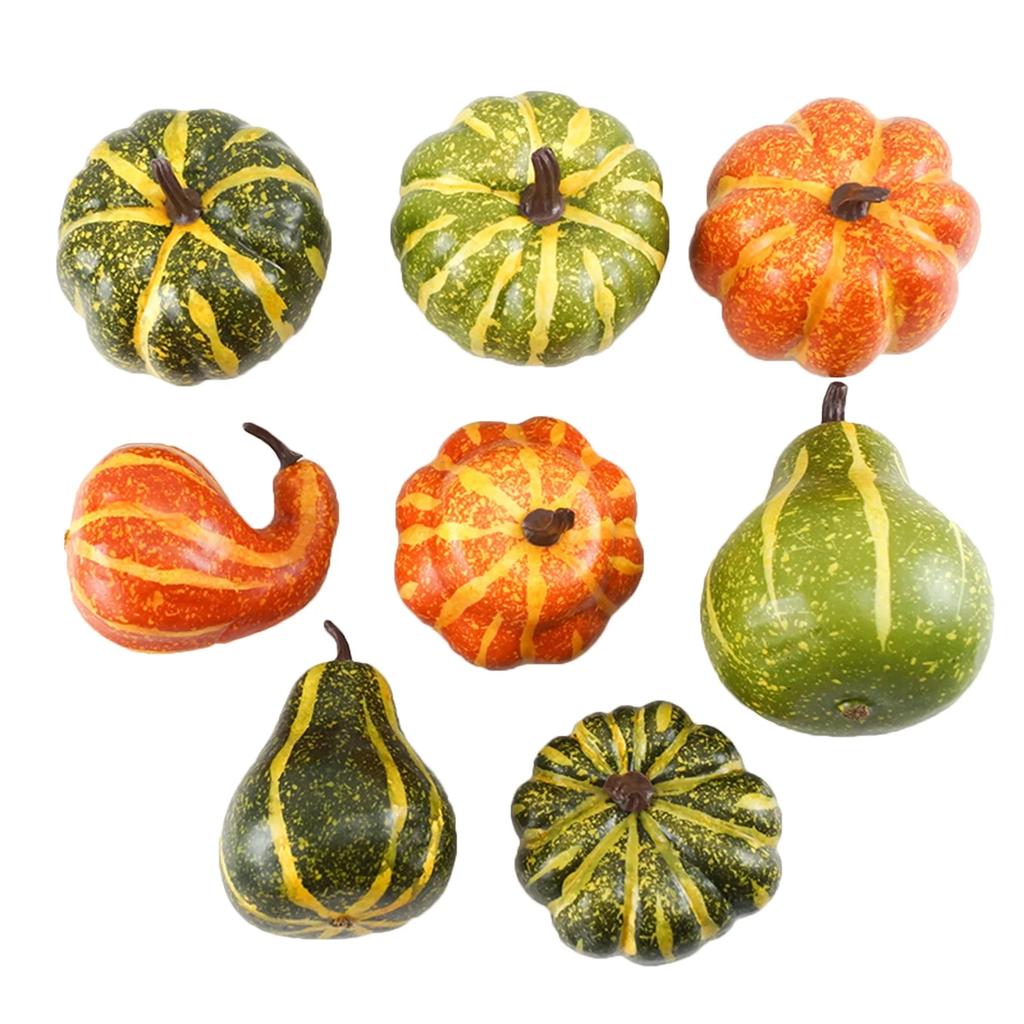 Pack Of 8 Artificial Pumpkins / Realistic Fall Decorations For Thanksgiving And Halloween / Small Plastic Pumpkins For Home And Garden Decoration