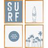 BearCake Coastal Summer Beach Surfing Wall Art Set of 4, Surf Room Decor, Beachy Room Decor Aesthetic, Coastal Wall Decor, Nautical Wall Art Decor,