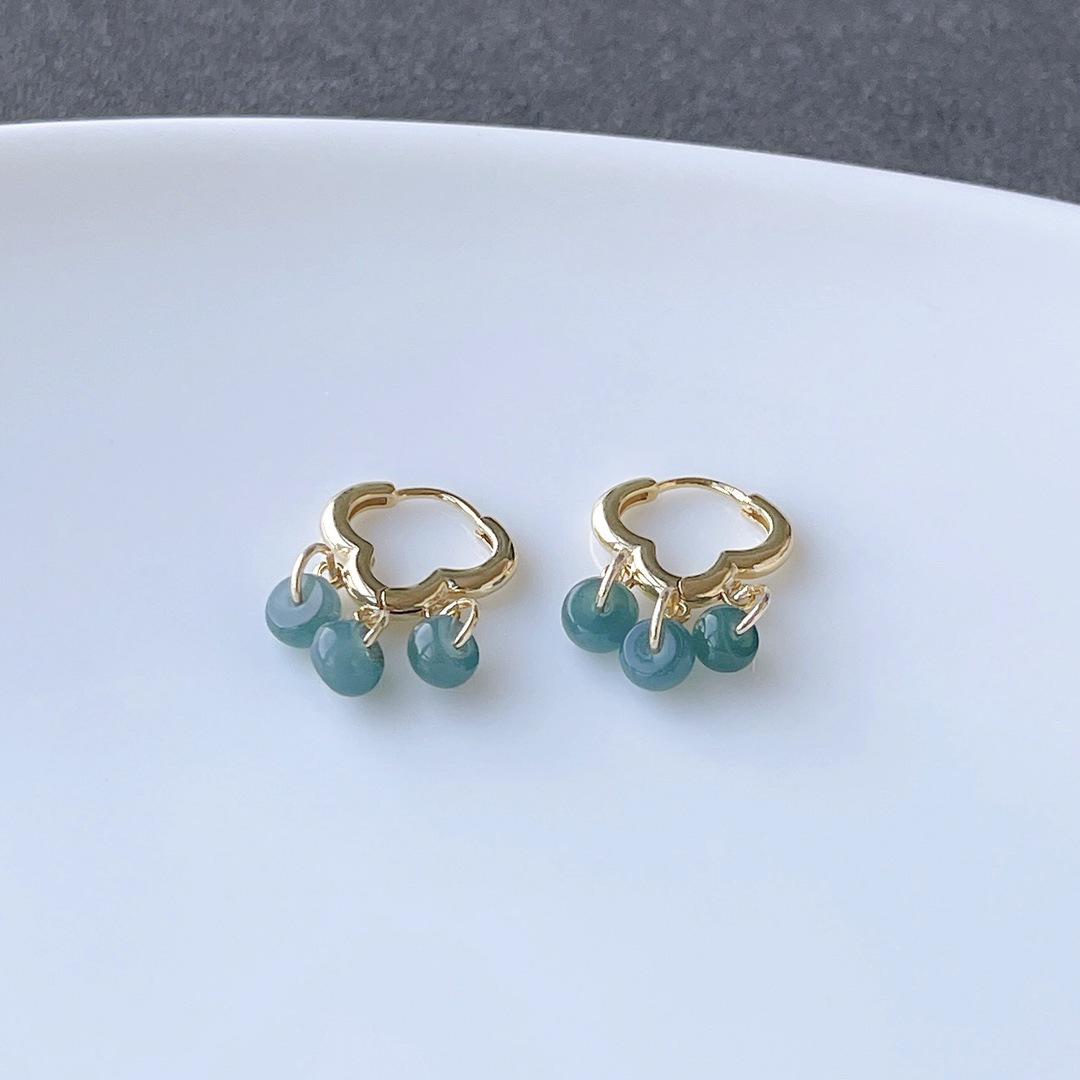 14k Gold-Plated Jade Earrings: Blue Water Cloud Dangles with Auspicious Cloud Design