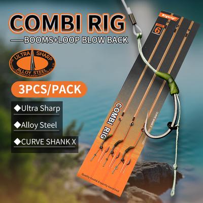 3 pezzi/confezione Pesca alla Carpa Terminale Combi Amo Misura 2 4 6 Terminali con Capelli Con Girelle Asola 35lb/15.9kg Per Accessori Attrezzatura Pesca alla Carpa