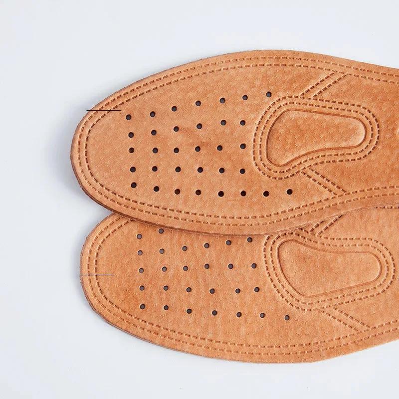 Fashion 2pc Cowhide Leather Insole for Shoes Men Boots Shoe Inserts Soft Breathable Deodorant Anti-slip Template Shock Absorbing Insoles