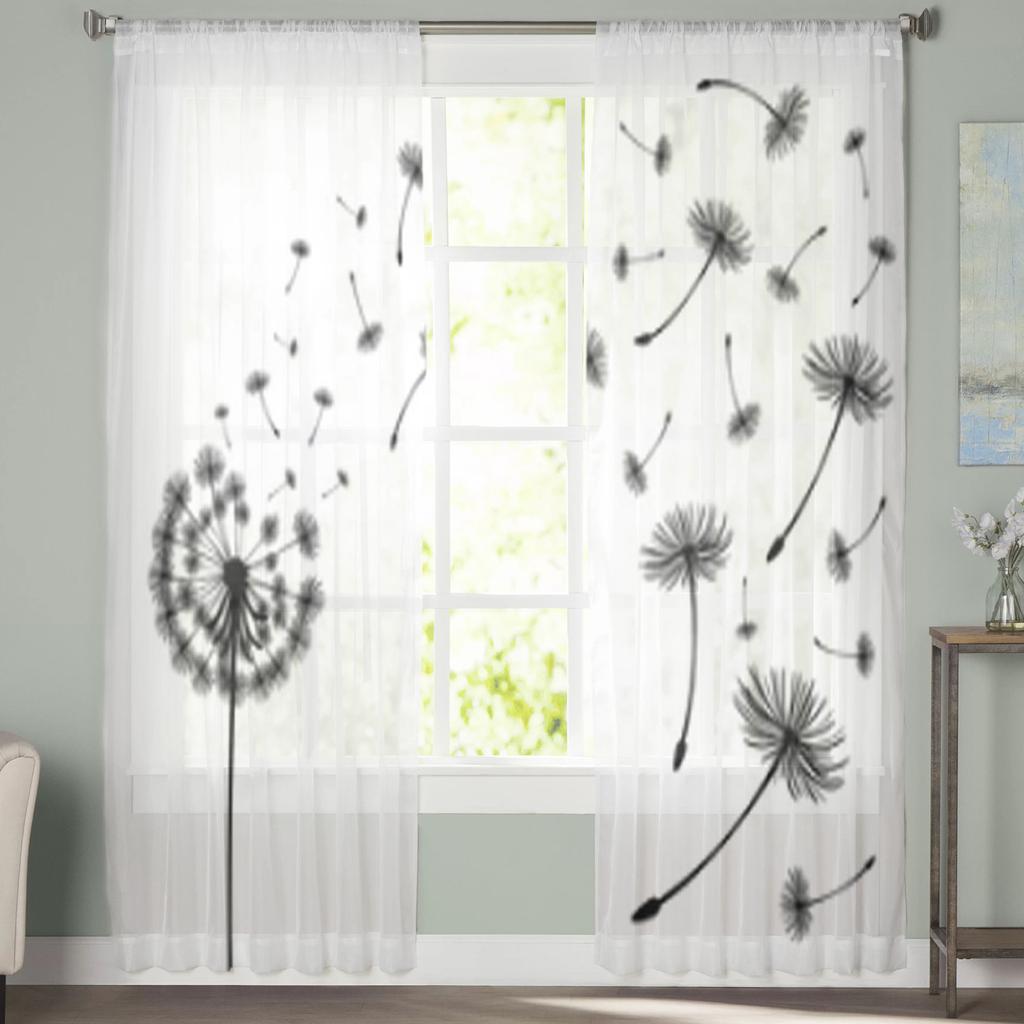 Löwenzahn im Wind weht, transparente Vorhänge für Wohnzimmerfenster, transparenter Voile-Tüllvorhang, Schlafzimmervorhänge, Wohnkultur