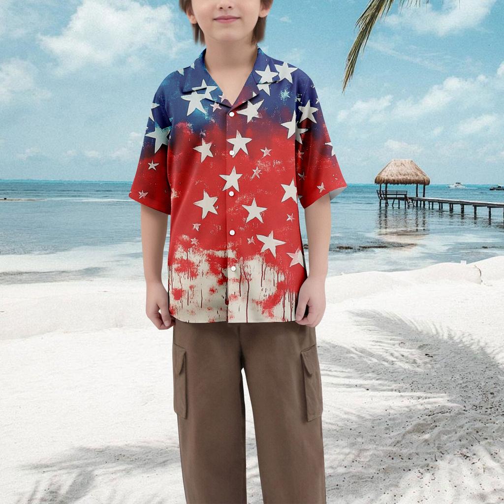 Lässiges lockeres Kurzarmhemd für Jungen mit modischem bedrucktem Hemd-Top