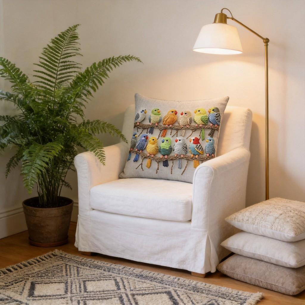 Animal Series Plush Bird Cushion Cover With Soft Short Pile For Living Room Decor