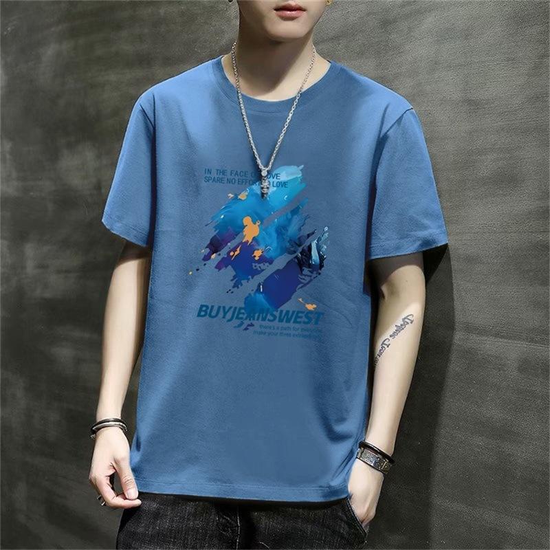Men'S Short-Sleeved T-Shirt New Summer Trend Korean Version Loose Bottoming Shirt Clothes T-Shirt Large Size Teen
