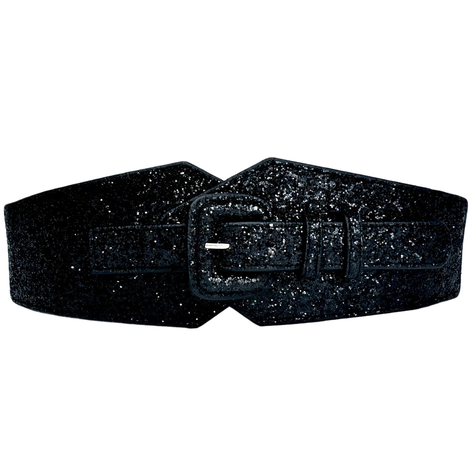 

Fashionable Corset Belt for Women Glittering Sequins Elastic Cincher Belt for Winter Coat Casual Formal Waist Accessory чорний