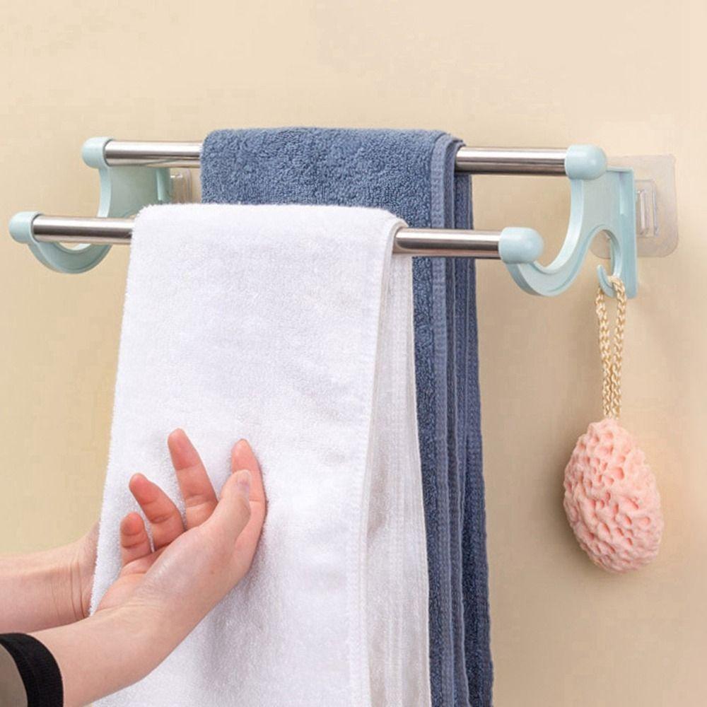 Punch-free Towel Rack Wall Mounted Towel Storage Shelf Multifunctional Double Rod Towel Bar  Toilet