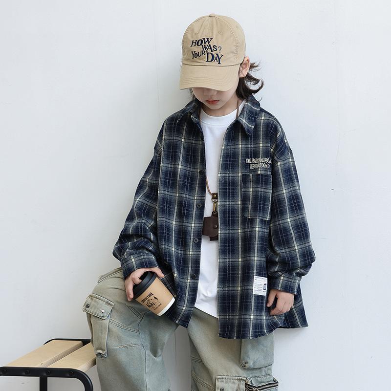 

Loose Casual Korean Boy Long Sleeve Plaid Shirt for Children Spring Autumn Clothing Teenage Kids Cool Outerwear Age 5 To 14 Year 170