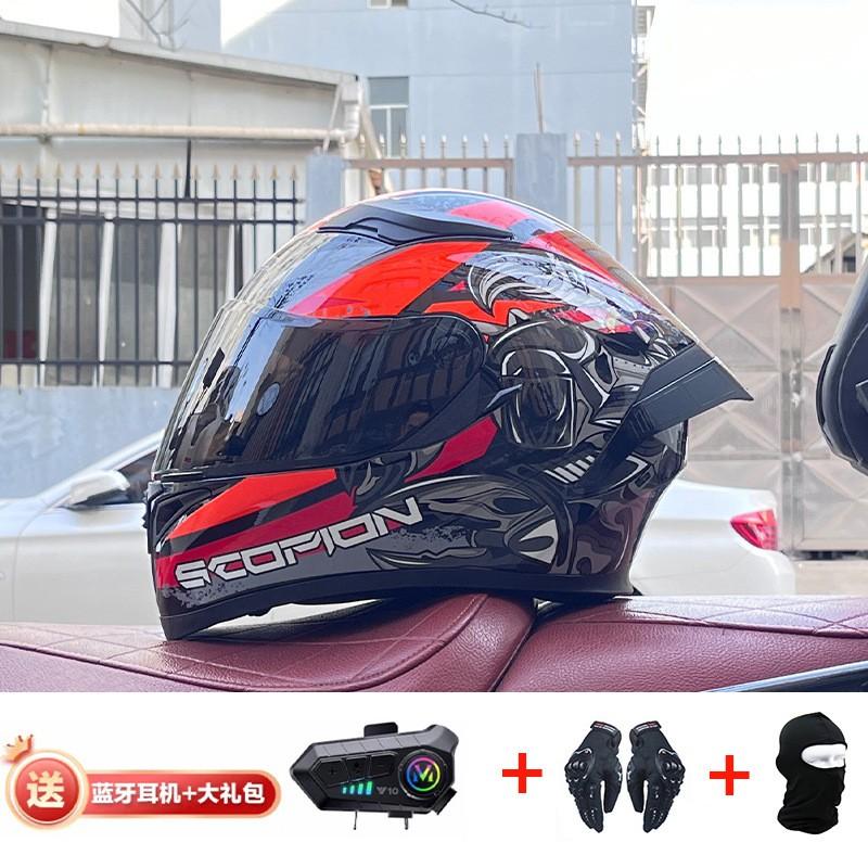 Full Face Motorcycle Helmet With Rear Wing Bluetooth Headset Men All Season Electric Bike Motorbike Riding Safety Gear