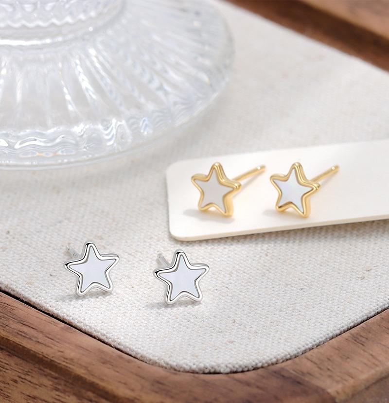 925 Sterling Silver Simple White Shell Star Stud Earrings for Women Birthday Party Fashion Fine Jewelry