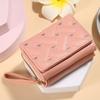 Women'S Wallet Tri Fold Card Bag Pu Multi Objects Pocket Short  Embroidered Love Pattern Korean Minimalist