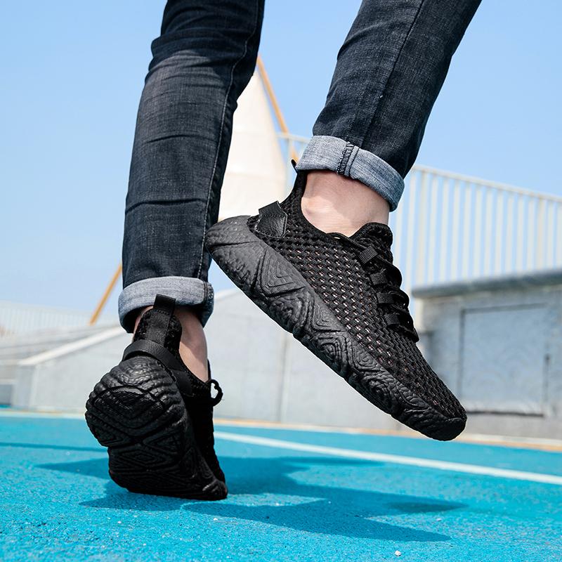 Summer New Men's Breathable Mesh Shoes, Lightweight and Non Slip Running Shoes, Black Flat Bottomed Women's Casual Sports Shoes