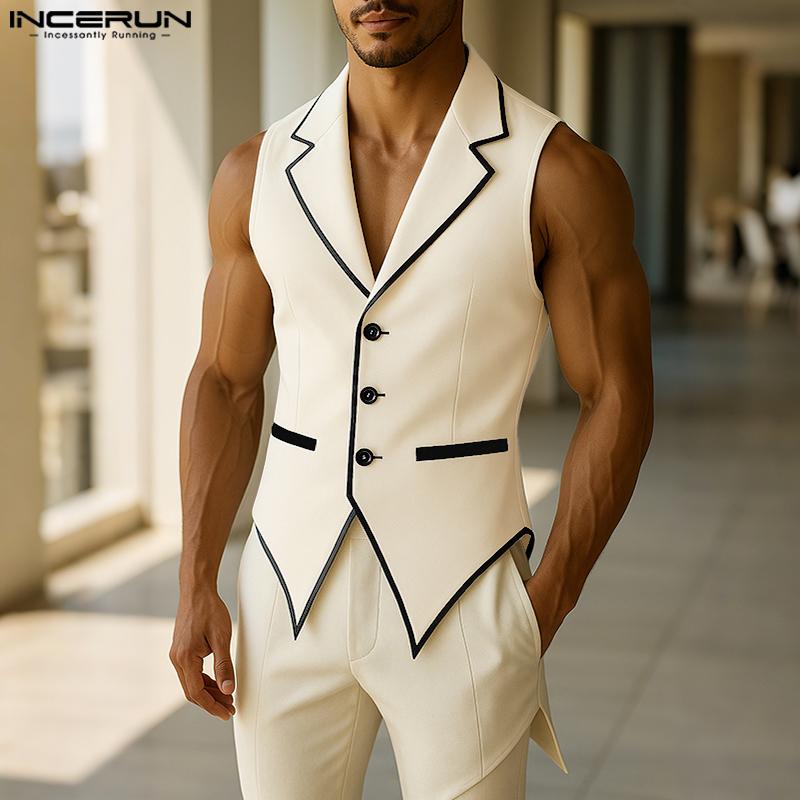 INCERUN Men Notched Lapel Sleeveless Irregular Stitching Casual Thin Vest Waistcoat