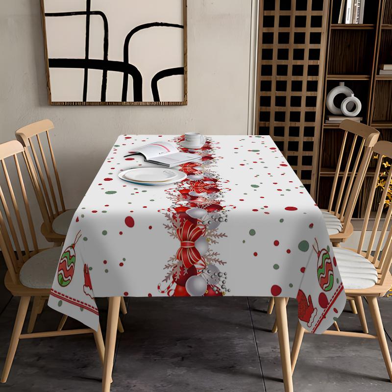 Christmas Elk Xmas Balls Bow Waterproof Tablecloth Table Decor Winter Holiday Kitchen Dining Tablecloth Christmas Decorations