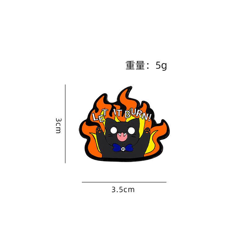 Alloy Enamel Brooch, Cute Cartoon Flame Black Cat Pattern, Kawaii Decorative Lapel Pin Badge Accessory for Backpack Clothing Bag