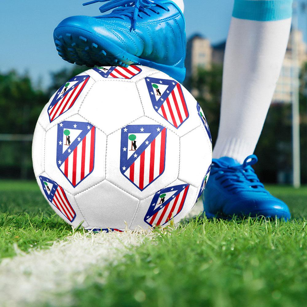 Atletico Madrid Size 5 Soccer Ball, Machine-Stitched PVC, Durable & High Bounce, All Ages Fit, Fan Merchandise, Matches & Outdoor Use.
