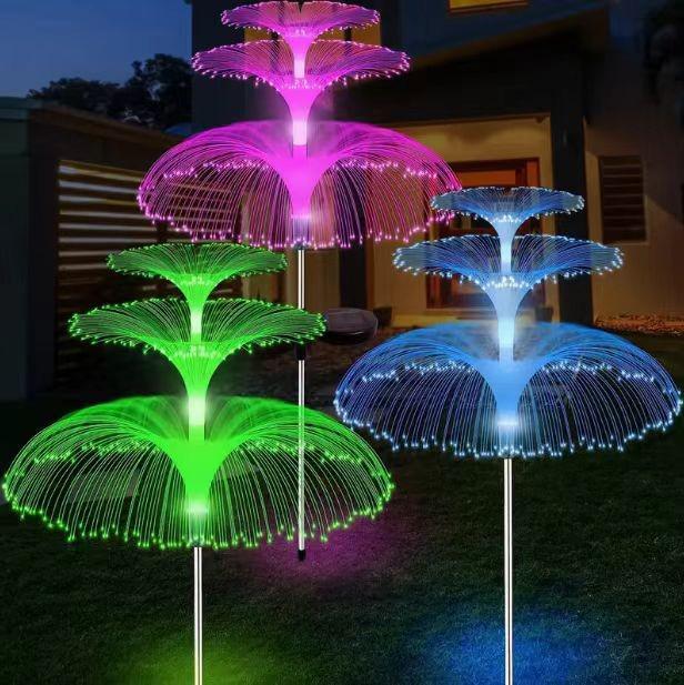 Colorful LED Solar Jellyfish Fiber Optic Garden Lights - Decorative Courtyard and Lawn String Lights