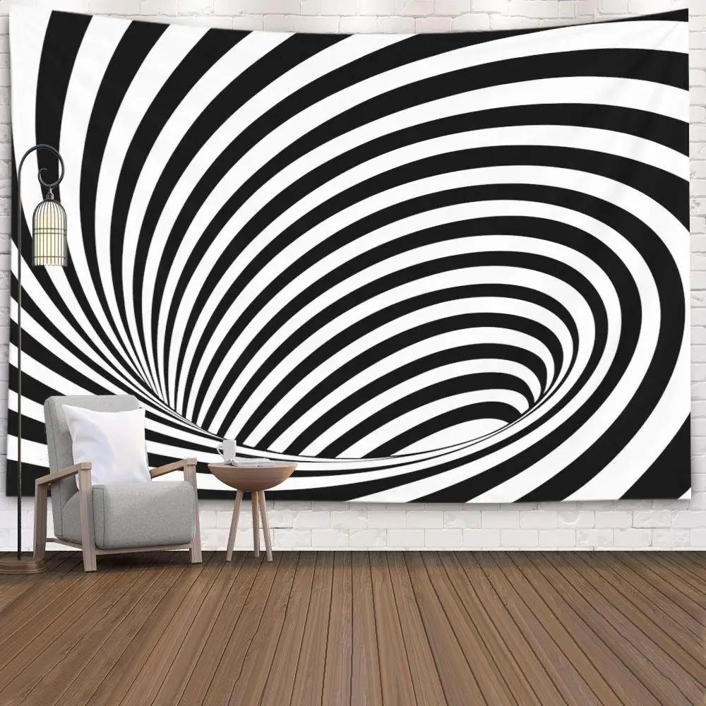Hypnotic Spiral Tapestry  Black  White Optical Illusion Design  Unique Wall Art for Bedroom  Modern Decor Lover Gift