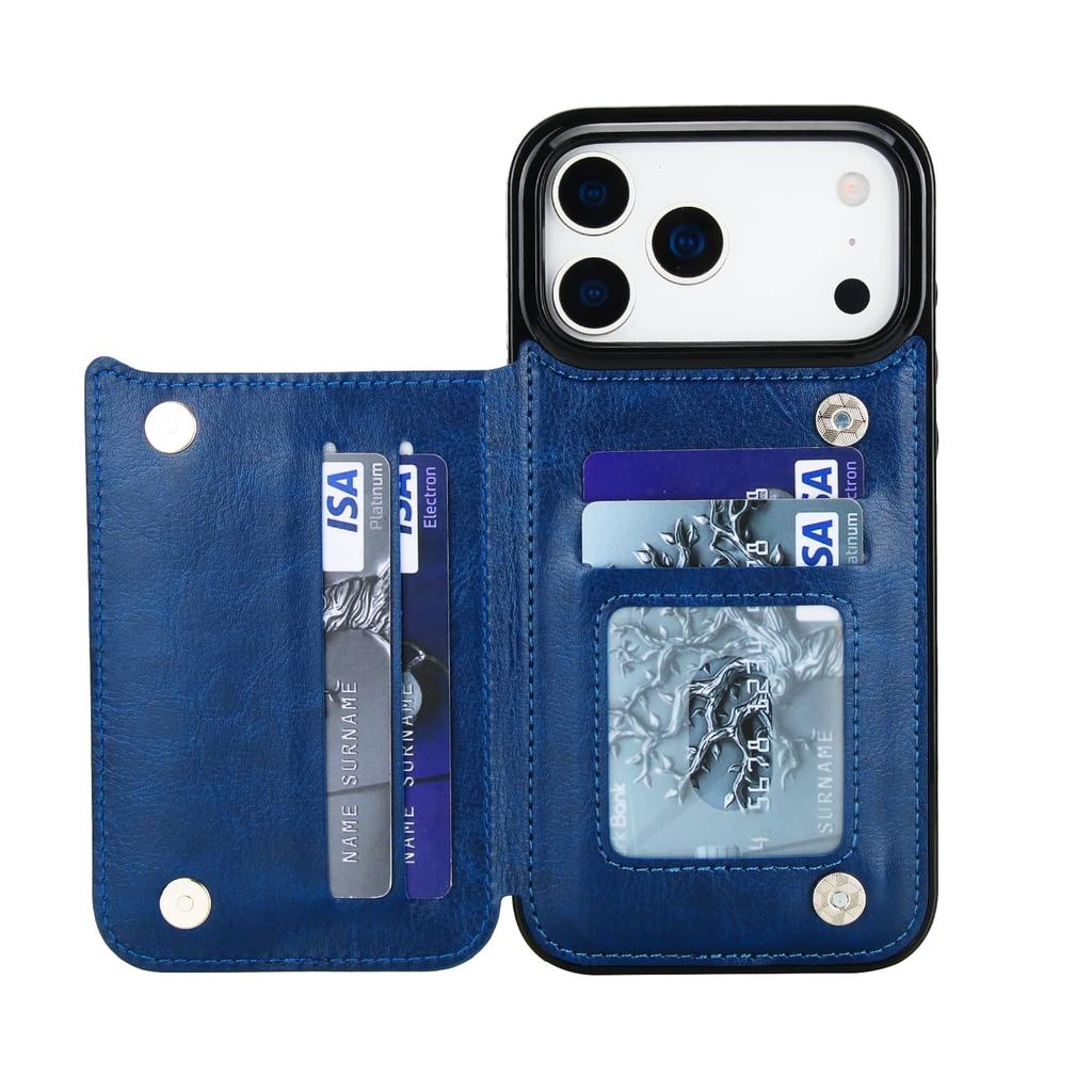 For iPhone 17/Air/17 Pro/17 Pro Max Wallet Case With Card Holder,PU Faux Leather Kickstand Card Slots Case,Double Magnetic Clasp