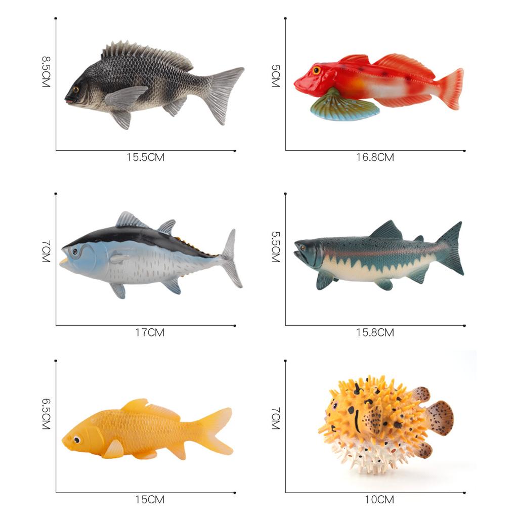 Simulation Solid Freshwater Fish Model 9-Piece Set, Animal Model Angelfish Salmon Tuna Aquarium Ornament