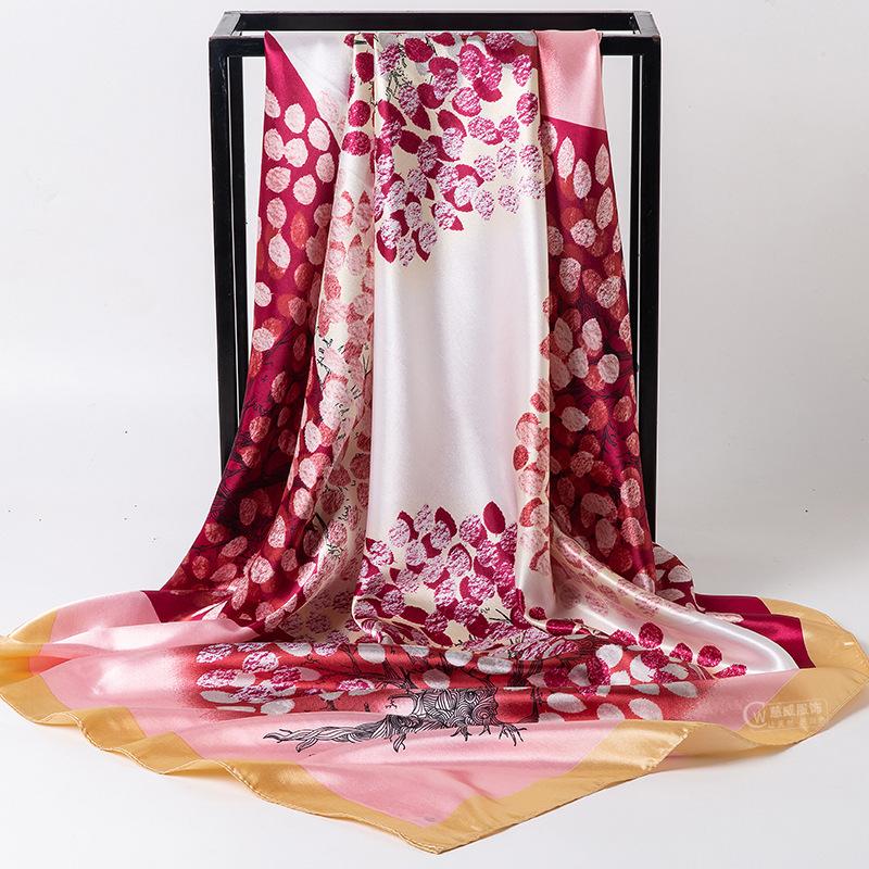 Chinese Style 90 * 90Cm Large Square Scarf Simulation Silk Scarf Scarf Shawl