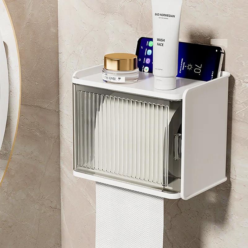 Toilet Tissue Box Wall Mounted Waterproof Nordic Perforated Paper Drawer Roll Holder Toilet Paper Holder Paper Towel Holder