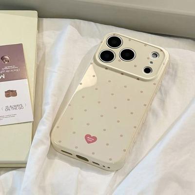 Korean Full Screen Polka Dot Candy Color Soft Heart Relief Side Phone Case For iPhone 17 16 15 14 13 12 Pro Max Shockproof Cover