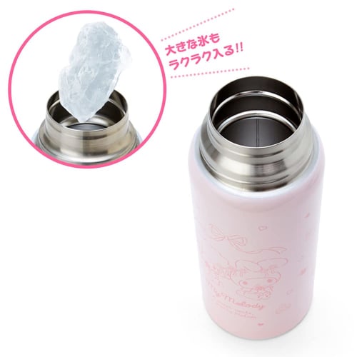 Sanrio Children's Water Bottle, Approx. 620ml (with Cup and Inner Cap), Approx. 670ml (with Cap Unit), 2-Way Stainless Steel Bottle with Pouch, My Mel