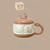 Cute Girl Cartoon Chubby Ceramic Mug with Lid Mobile Phone Stand Cup Birthday Gift Souvenir