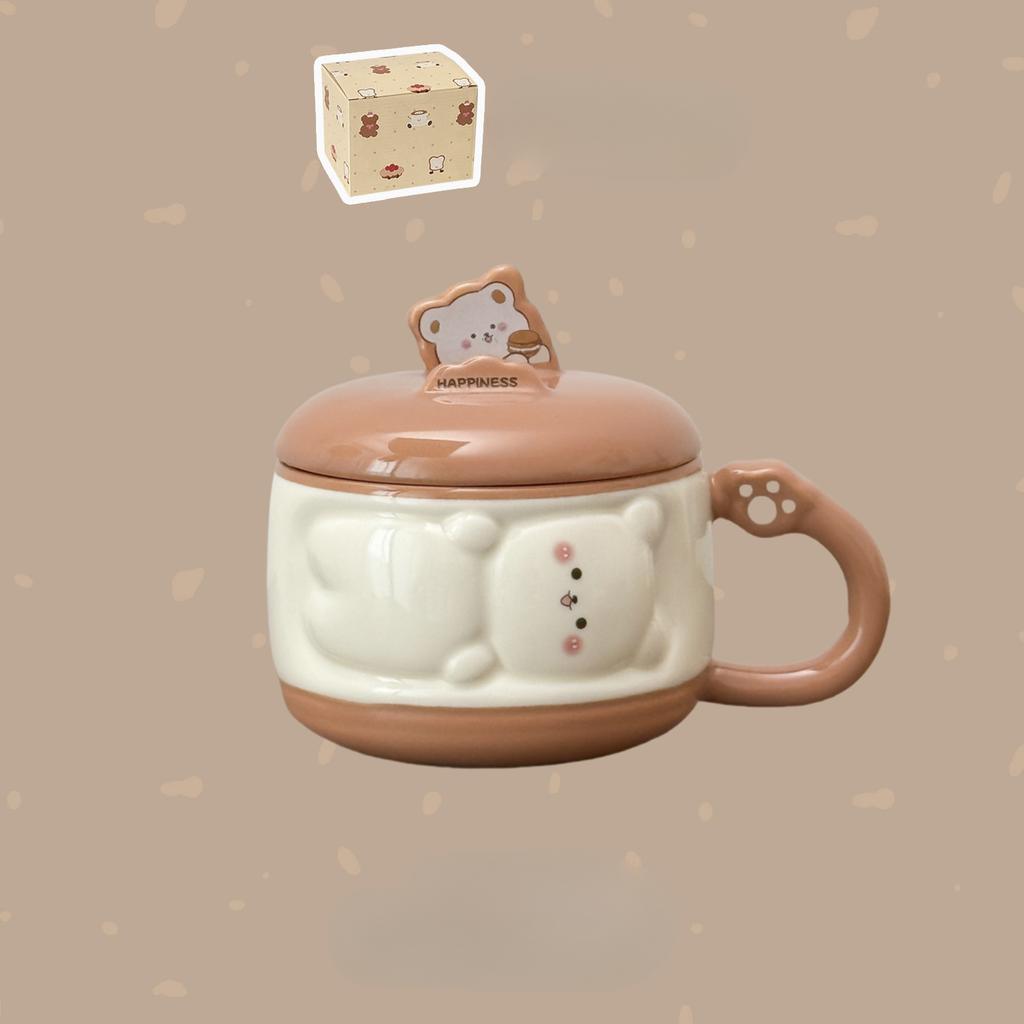 Cute Girl Cartoon Chubby Ceramic Mug with Lid Mobile Phone Stand Cup Birthday Gift Souvenir
