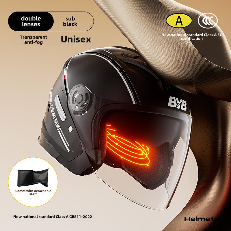 BYB A-Class 3C Certified Universal Helmet with Anti-Fog Dual Lens for Motorcycle/Electric Vehicle (Four Seasons).