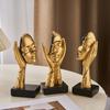 3PCS Gilded Face Sculpture Ornaments Resin Crafts Character Statuettes Living Room Office Bookcase Golden Body Ornaments Gifts