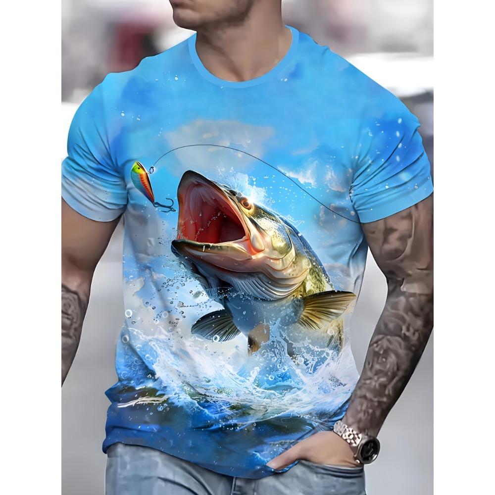 Men's Short sleeved T-shirt 3D Vitality Fish Pattern Printed Fashionable