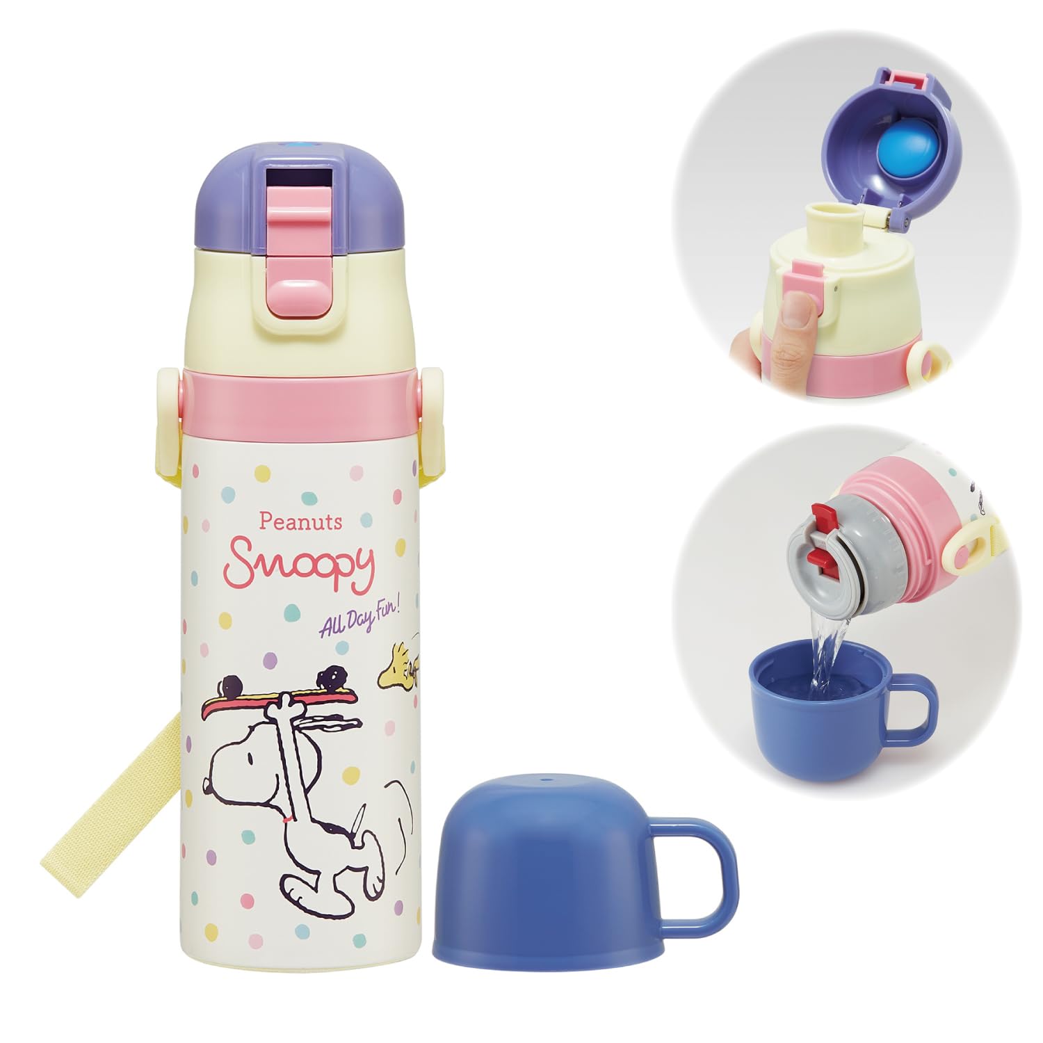 

Snoopy Water and Compact Stainless Steel 470ml and 430ml [Insulated Bottle] Ultra-Lightweight 2-Way Bottle, (Direct Drinking) (Cup Drinking)