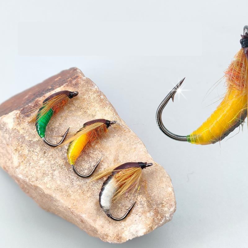 6pcs/Box 8# 10# 12# 14# Caddis Nymph Fly Fishing Lures Hand-Tied Larvae Wet Flies Ice Silk Fiber Trout Chub Fly Fishing Baits