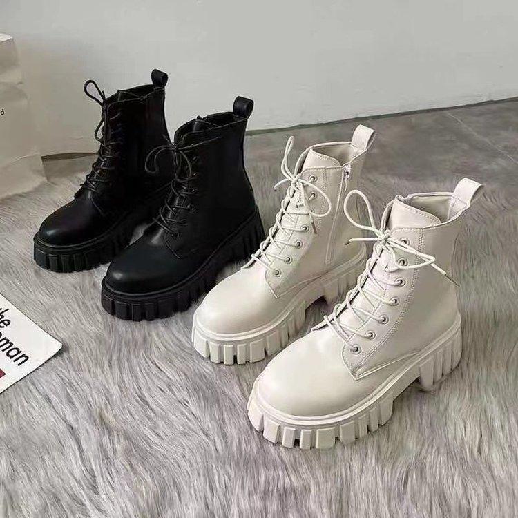 Fashion Zipper Women's Leather Boots Winter Footwear Autumn Shoes Lace Up Boots-Women Round Toe 2025 Med Elegant Rubber Rock Ankle