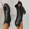2025 Slip-on Women's Short Boots Leather Round Toe Thick Heel Solid Autumn Casual Ankle Boots Comfortable Shoes Ladies