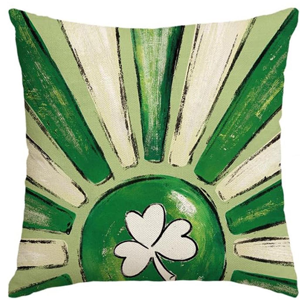 St. Patrick's Day Pillow Cover Line Printed Pillow Cover Green Four-leaf Crocodile Cushion Cover
