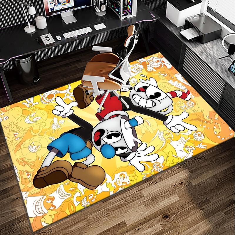 Cup-head And Mugman Adventure Office Rug Chair Mat, Game Carpet, Suitable for Front Door, Bedroom, Living Room, Desk, Holiday Gift