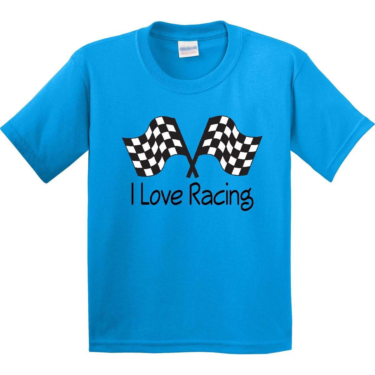 

Inktastic I Love Racing Youth kids boys T-Shirt Race Car Races Sports Rally Flag Racer Tee 100