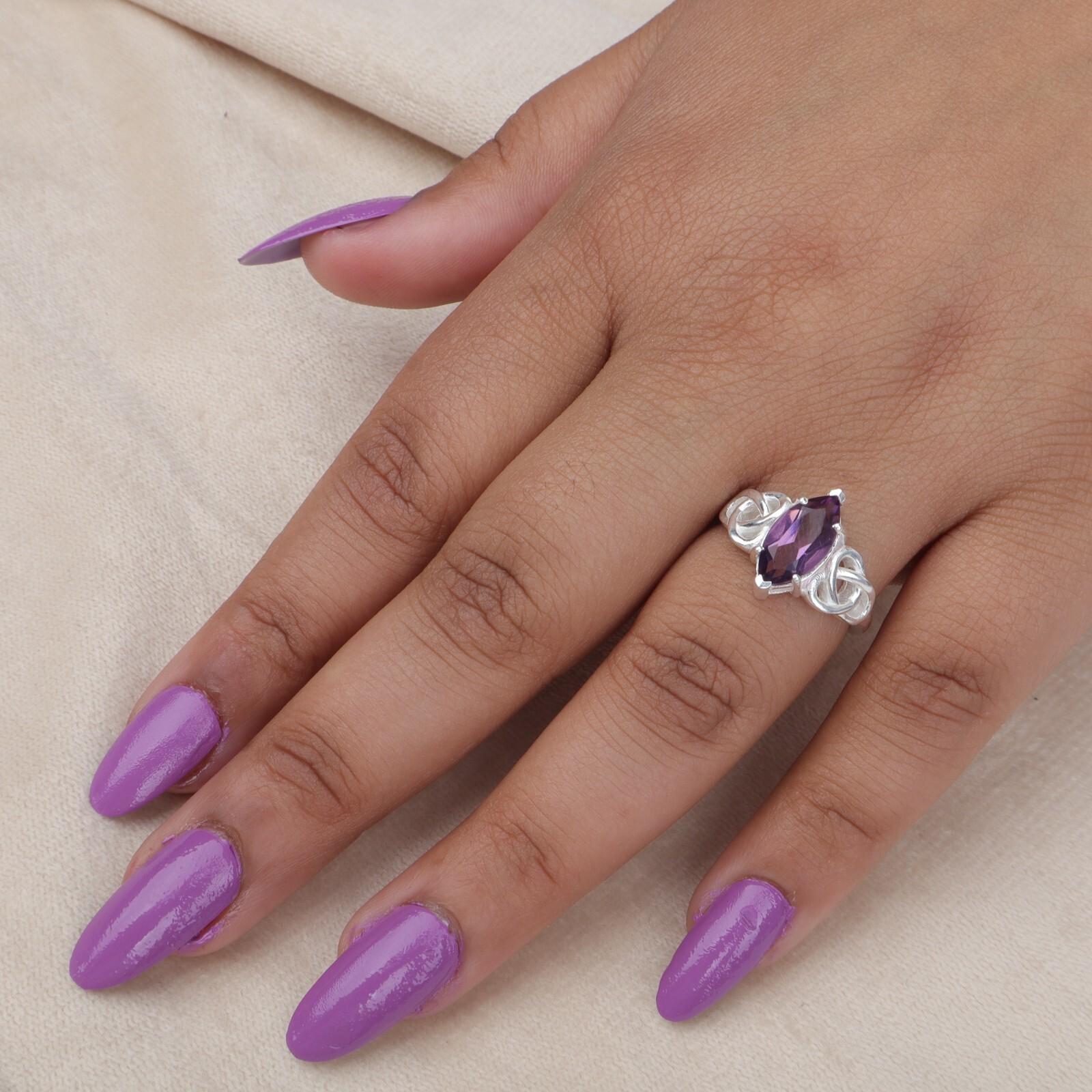 

Редкий Аметист Драгоценный Камень 925 Стерлинговое Серебро Ювелирные Изделия Богемное Кольцо Подарок для Жены CZR-5-7 9.25