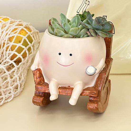 Rocking Chair Smily Face Planter Outdoor Unique Sit Rocking Chair Flower Pots Funny Planter Pot with Drainage Holes for Indoor Outdoor Plants