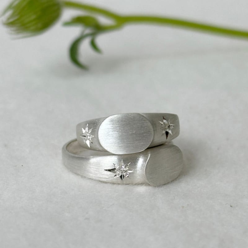 Warmrecord Silver925 Matte Oval Flast Star Ring_R039