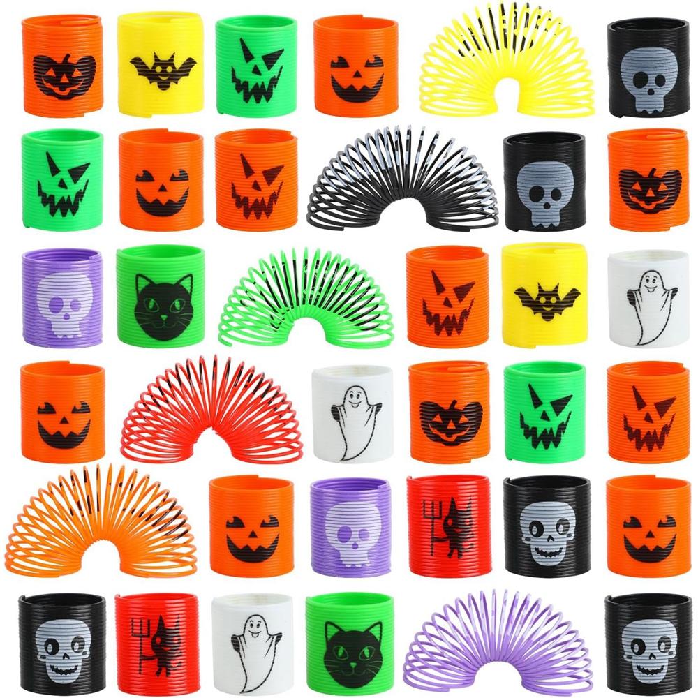 Halloween Speelgoed 36 STUKS voor Kinderen Vleermuis Geest Pompoen Spiraalveer Speelgoed Slinky Mini Magische Veren Fidget Stress Feestartikelen Spel Prijzen green