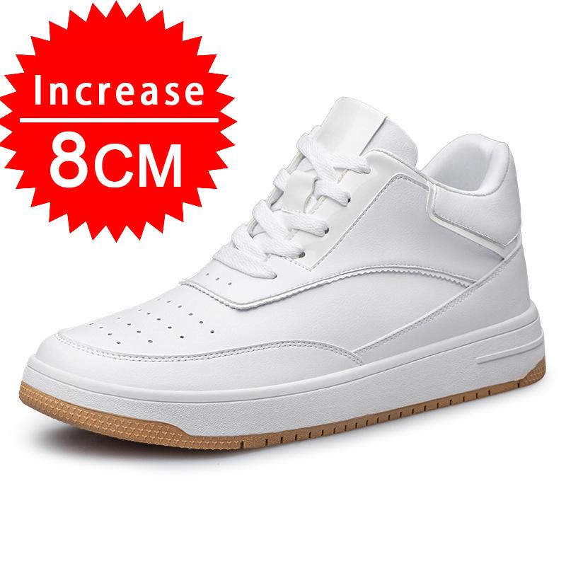 Men's Casual Elevator Shoes, 6-8cm Height Increase Sneakers, White Black Taller Lift Shoes, Breathable Walking Footwear