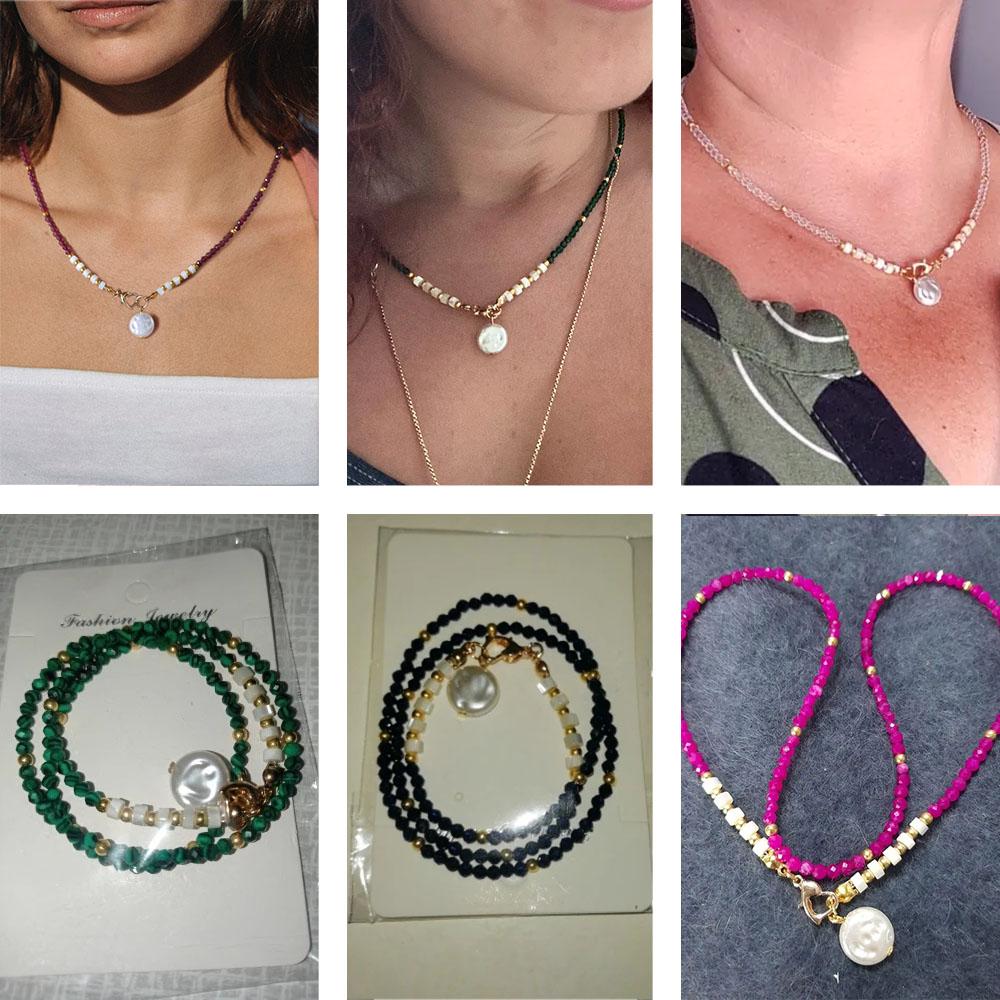 Baroque Pearl Pendant Necklace for Women 3mm Natural Stone Beaded Heart Buckle Necklaces Vintage Wedding Elegant Jewelry Gifts